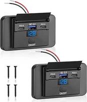 12 V USB C lizdas įkrovimo lizdas Automobilinis įkroviklis Mobilusis telefonas Greitasis įkrovimas Dvigubas 36 W PD3.0 ir 18 W QC3.0 atsparus vandeniui su skaitmeniniu voltmetru ir jungikliu, skirtas 12 V - 24 V namelyje ant ratų, automobilyje, valtyje