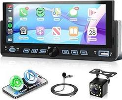 Automobilinis radijas 1 DIN su belaidžiu "Carplay Android" automobiliu, 6,86 colių LED HD jutiklinis ekranas, automobilinis radijas, palaikomas FM radijas, veidrodinis ryšys, USB / C tipo vairo valdymas, nuotolinio valdymo pultas, atbulinės eigos kamera