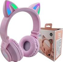 Belaidės "Cat Ear" ausinės, LED šviesa, "Bluetooth" ausinės, sulankstomo dizaino vaikiškos ausinės mobiliesiems telefonams, planšetiniams ir nešiojamiesiems kompiuteriams (violetinės spalvos)