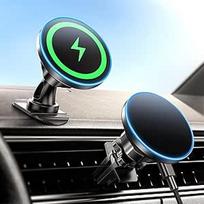 BHHB 15W "Magsafe" automobilinis įkroviklis, "2-in-1" belaidis automobilinis įkroviklis, "Magsafe" automobilinis laikiklis su įkrovimo funkcija, ventiliacijos angos / prietaisų skydelio mobiliojo telefono laikiklis, skirtas "iPhone 15 14 13 12 Pro Max Min