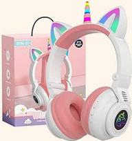 Katės ausinės ausinės Vaikų gimtadienio dovanos Vaiko LED katės ausys Vienaragis "Bluetooth" belaidis per ausis stereofoninis mikrofonas su LED šviesa mobiliajam telefonui Planšetinis kompiuteris (02)