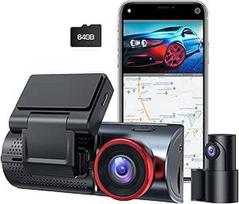 LAMTTO Dash Cam Automobilinė priekinė galinė 4K + 1080P, WiFi Dash Cam su 64GB SD kortele, dviguba automobilio kamera su GPS, naktiniu matymu, judesio aptikimu, G jutikliu, 24/7 parkavimo stebėjimu, kilpos įrašymu, programėlės valdymu