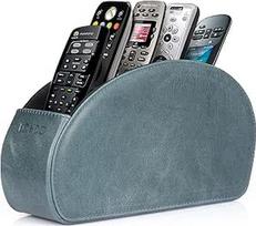 Londo Fernbedienungshalter mit 5 Taschen - Platz für DVD, Blu-Ray, TV, oder Apple TV Fernbedienungen - Italienisches Echtleder mit Wildlederfutter -Schlank Kompakt für die Aufbewahrung im Wohn (Blau)