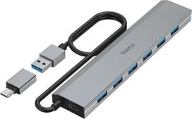 Hama USB-Hub, 7 Ports, USB 3.2 Gen1, 5Gbit/s, inkl. USB-C-Adapter und Netzteil (00200137)