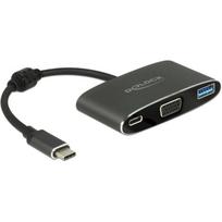USB 3.2 Gen 1 Adapter, USB-C Stecker > USB-A + USB-C Buchse + VGA Buchse (schwarz, 20cm, PD)