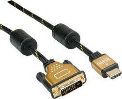 Roline Gold - Videokabel - Dual Link - HDMI / DVI - DVI-D (M) bis HDMI (M) - 5 m - abgeschirmt - Schwarz, Gold - 4K Unterstützung
