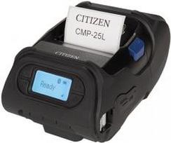 Citizen CMP-25L, USB, RS232, BT, 8 Punkte/mm (203dpi), Display, ZPL, CPCL Mobildrucker, Thermodirekt, 8 Punkte/mm (203dpi), Medienbreite (max): 58mm, Druckbreite (max.): 48mm, Rollendurchmesser (max.): 56mm, Geschwindigkeit (max.): 127mm/Sek., USB, RS232, Bluetooth, LCD Display, Black Mark Sensor, Gap Sensor, ZPL, ESC/POS, CPCL, inkl.: Netzteil, Netzkabel (EU, US), Gürtelclip, Akku, 2600mAh, herausnehmbare Batterie, Bonrolle, Treiber CD, QSG (CMP25BUXZL)