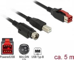 DeLOCK - Powered USB-Kabel - USB PlusPower (24 V) (M) bis USB Typ B, Strom mini-DIN (M) 5,0m - Schwarz (85491)