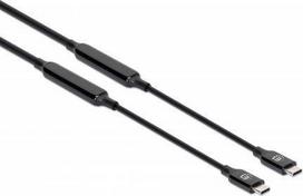 MANHATTAN USB 3.2 Gen 2 Aktives Typ-C Kabel USB-C Stecker auf USB-C Stecker, 5 m, SuperSpeed+ USB, 10Gbit/s, 60 W / 3 A, vergoldete Kontakte, ideal für Dockingstations, schwarz (355971)