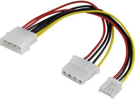 Renkforce Strom Verlängerungskabel [1x IDE-Strom-Stecker 4pol. - 1x IDE-Strom-Buchse 4pol., Floppy-Strom-Buchse 4pol.] 0.15 m Schwarz, Rot, Gelb (RF-4166421)