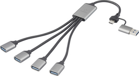 Renkforce RF-6861934 USB-Hub 4 Port USB-A USB 3.0 5GBit/s mit Aluminiumgehäuse Grau (RF-6861934)