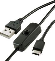 Renkforce Strom-Kabel Raspberry Pi [1x USB 2.0 Stecker A - 1x USB-C™ Stecker] 1.00 m Schwarz inkl. Ein/Aus-Schalter (RF-4495298)