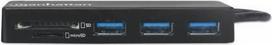 Manhattan USB-C Dock/Hub with Card Reader - Ports (x3): USB-A (x3), 5Gbps (USB 3.2 Gen1 aka USB 3.0), External Power Supply Not Needed, SuperSpeed USB, Black, Three Year Warranty, Retail Box - Hub - 3 x USB 3.2 Gen 1 - Desktop