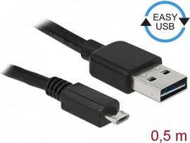 DeLOCK Easy - USB-Kabel - USB (M) umkehrbar bis Micro-USB Type B (M) - USB2.0 - 50cm - Schwarz (85156)