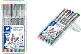 STAEDTLER Pigmentliner, Strichstärke: 0,3 mm, 6er Etui lange Metallspitze ideal für Lineale & Schablonen, Pigment - 1 Stück (30803-SSB6)