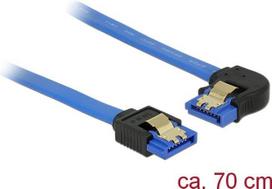 Delock Kabel SATA 6Gb/s Buchse gerade > SATA Buchse links gewinkelt 70 cm blau mit Goldclips (84986)
