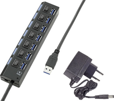 Renkforce RF-4821051 Schnittstellen-Hub USB 3.2 Gen 1 (3.1 Gen 1) Type-A 5000Mbit/s Schwarz (RF-4821051)