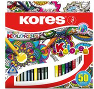 Kores Dreikant-Buntstifte Hobby Koloring, 50er Karton-Etui weiche Mine für einfaches Malen, hoch-pigmentierte Farben, - 1 Stück (BB93350)