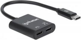 Manhattan USB-C to USB-C (inc Power Delivery) and USB-C Audio, 480Mbps (USB 2.0), Cable 11cm, Black - USB-Adapter - USB-C (M) bis USB-C (W) - USB 2.0 - 11.2 cm - unterstützt Stromversorgung, Stromversorgung + Audio über USB, aktiv - Schwarz (153348)