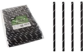 PAPSTAR Papier-Trinkhalm pure, 150 mm, schwarz / weiß aus Papier, Länge: 150 mm, Durchmesser: 7 mm, nachhaltig - 1 Stück (87980)