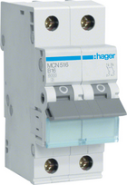 Hager MCN516. Anzahl der Pole: 2P. AC Eingangsfrequenz: 50/60 Hz, Nominale Stromabgabe: 16 A. Breite: 35 mm, Tiefe: 70 mm, Höhe: 83 mm (MCN516)