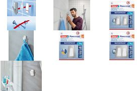 tesa Powerstrips Haken WATERPROOF Small Metall/Plastik geeignet für die Verklebung auf Fliesen, Glas etc. auch für - 1 Stück (59783-00000-00)