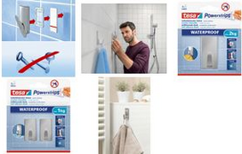 tesa Powerstrips Haken WATERPROOF Small Metall, rechteckig geeignet für die Verklebung auf Fliesen, Glas etc. auch für - 1 Stück (59780-00000-00)