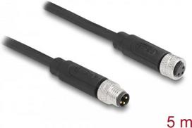 Delock - Patch-Kabel - 3-poliger M8 (M) zu 3-poliger M8 (W) - 5 m - 4.6 mm - STP - IP67 - Schwarz