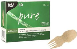 PAPSTAR Fingerfood-Göffel pure, 85 mm, natur aus Bambus, biologisch abbaubar und kompostierbar, - 1 Stück (88768)