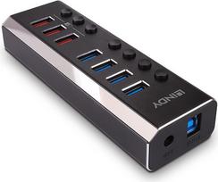 Lindy - Hub - mit 3 Quick Charge 3.0 Ports - 7 x USB 3,2 - Desktop (43371)