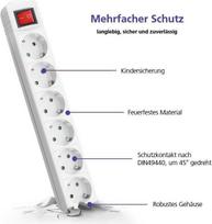Helos Steckdosenleiste CLASSIC, 6-fach, weiß, 1,5m, mit Schalter Robustes klassisches Design , 1,5m Zuleitung , Leiterquerschnitt: 1,5 mm² , Kabeltyp: H05VV-F 3G1.5mm , mit Schalter , 6 Schutzkontaktsteckdosen 45° gedreht , mit Berührungsschutz , belastbar bis zu 16 A/230V (4000 Watt) , VDE, CE und GS-Zertifiziert , Farbe: weiß (262796)