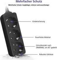 Helos Steckdosenleiste CLASSIC, 3-fach, schwarz, 5,0m, ohne Schalter Robustes klassisches Design , 5,0m Zuleitung , Leiterquerschnitt: 1,5 mm² , Kabeltyp: H05VV-F 3G1.5mm , ohne Schalter , 3 Schutzkontaktsteckdosen 45° gedreht , mit Berührungsschutz , belastbar bis zu 16 A/230V (4000 Watt) , VDE, CE und GS-Zertifiziert , Farbe: schwarz (262802)
