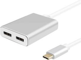 Helos Splitter, USB 3.1 Type-C™ St./2x DisplayPort Buchse, PREMIUM 4K, silber USB Type-C™ St./2x DisplayPort 1.2 Bu. , PREMIUM , TPE Außenmantel - hochflexibel , Aluminium-Gehäuse , 3840 x 2160 @ 60 Hz , vergoldete Kontakte , CE-zertifiziert , ULTRA HD 4K , ROHS 2.0 und REACH-konform , Farbe: silber (288383)