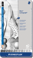 STAEDTLER Bleistift Mars Lumograph, 12er Etui im Metalletui, 12 Härtegrade: 8B, 7B, 6B, 5B, 4B, 3B, 2B, B, - 5 Stück (100 G12 S)