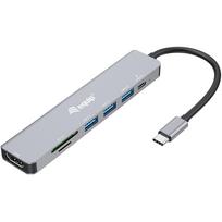 Equip USB-C 7-in-1 Multifunktionsadapter, HDMI 4K/60Hz, USB 3.2 Gen1 x 3, TF/MICRO SD, 100W USB PD. Übertragungstechnik: Kabelgebunden, Hostschnittstelle: USB 3.2 Gen 1 (3.1 Gen 1) Type-C, USB-Stromversorgung bis zu: 100 W. Produktfarbe: Silber, Kompatible Speicherkarten: MicroSD (TransFlash), SD, SDHC, SDXC, Datenübertragungsrate: 5Gbit/s. Energiequelle: USB, USB Kabellänge: 0,25 m. Unterstützt Windows-Betriebssysteme: Windows 10, Windows 10 Education, Windows 10 Education x64, Window
