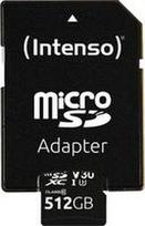 Intenso microSD-Card, 512GB Speicherkapazität, bis zu 45MB/Sekunde Schreibgeschwindigkeit, bis zu 100MB/Sekunde Lesegeschwindigkeit, UHS-I, SD-Adapter (3433493)