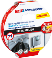 TESA Powerbond Ultra Strong - Montageband - Weiß - Innenraum - Kunststoff - Stein - Holz - Sichtverpackung (55792-00001-00)