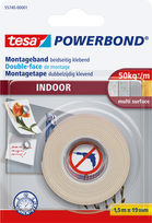 TESA Powerbond INDOOR - Montageband - Weiß - Innenraum - Putz - Kunststoff - Holz - Sichtverpackung (55740-00001-00)