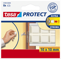 tesa Protect Schutzpuffer, quadratisch, 10 x 10 mm, weiß selbstklebend, stoßdämpfend, schützen Möbel und Wände vor - 1 Stück (57899)