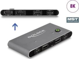 Delock USB-C KVM Switch zu HDMI und DisplayPort 8K MST mit USB 2.0