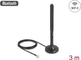 Delock WiFi 6 Antenne RP-SMA Stecker 3 dBi omnidirektional mit Anschlusskabel RG-174 3 m mit Kippgelenk mit magnetischem