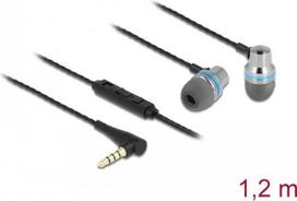 Delock In-Ear Kopfhörer mit 4 Pin 3,5 mm Klinkenstecker, Mikrofon und Lautstärkeregler + Quick-Mute Funktion für Smartph