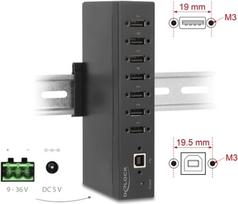 Delock Industrie Hub 7 x USB 2.0 Typ-A mit 15 kV ESD Schutz und Hutschienenbefestigung