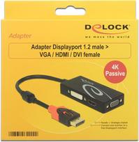 DeLOCK - Videokonverter - DisplayPort / HDMI / VGA / DVI - DVI, HDMI, VGA - Schwarz - Einzelhandel (62902)