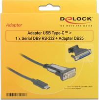 Delock Adapter USB Type-C > 1 x Seriell DB9 RS-232 + Adapter DB25