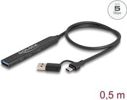 Delock 4 Port Slim USB Hub mit USB Type-C oder USB Typ-A zu 3 x USB 5Gbps USB Type-C + 1 x USB 5Gbps Typ-A