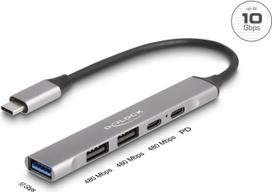Delock 4 Port Slim USB Type-C™ Hub mit 1 x USB 10Gbps Typ-A + 2 x USB 2.0 Typ-A + 1 x USB 2.0 USB Type-C™ und PD 95 W (64298)