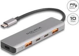 Delock USB 10Gbps 2 Port USB Typ-A + 2 Port USB Type-C Hub mit USB Type-C Anschluss und PD 95 Watt
