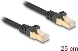 Delock - Patch-Kabel - RJ-45 (M) zu RJ-45 (M) - 25cm - 7 mm - S/FTP - CAT 6a - geformt, ohne Haken, Gewebebeschichtung - Schwarz (80315)