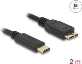 Delock - USB-Kabel - 24 pin USB-C (M) zu Micro-USB Type B (M) - 3 A - 2,0m - up to 5Gbps data transfer rate - Schwarz (81160)